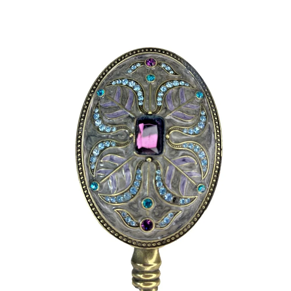 Alexander Kalifano Jeweled Decorative Brass Vanity Dresser Hand Mirror 8